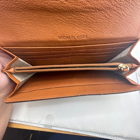 Michael Kors Fulton Hamilton Leather Flap Wallet Brown Gold Lock - Picture 6 of 10